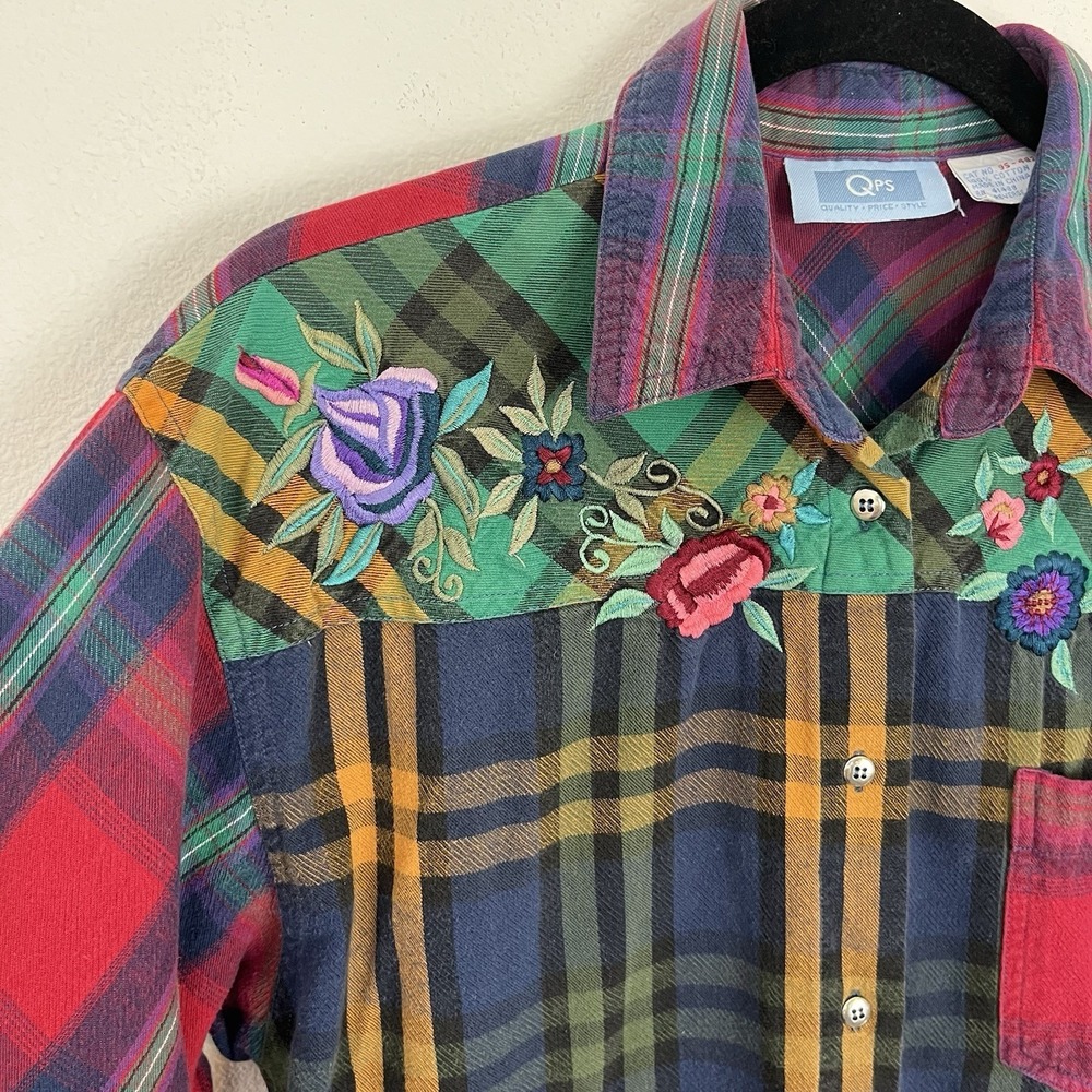 Vintage Embroidered Plaid Flannel Shirt - Picture 5 of 13
